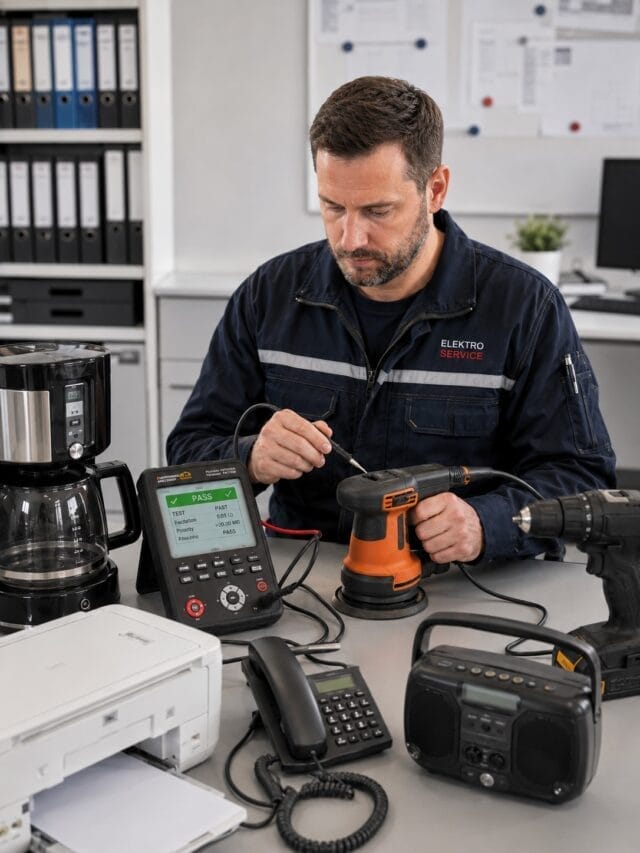 e-ckeck.nrw – Elektriker bei der Prüfung von ortsveränderlichen Geräten im Rahmen einer Prüfung nach DGUV V3.